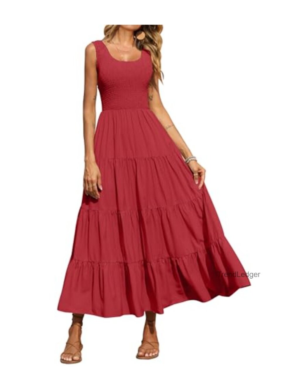 Smocked Tiered Maxi Sundress Sleeveless A-Line Summer Dress